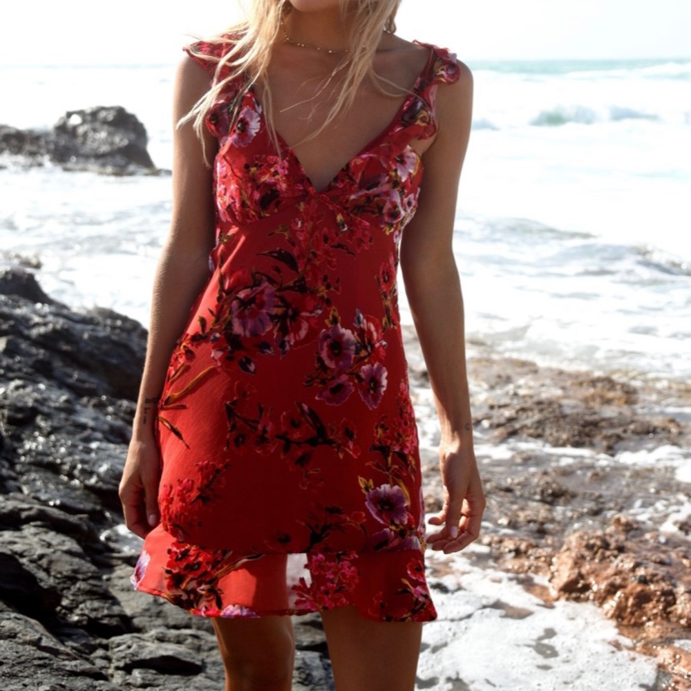 Rat & Boa Red Floral Slip Dress